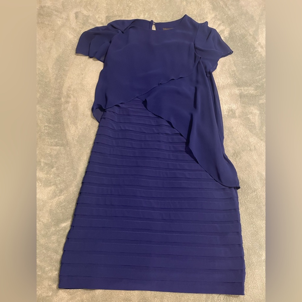 Adrianna Papell Navy Blue Tiered Ruffle Cocktail Dress